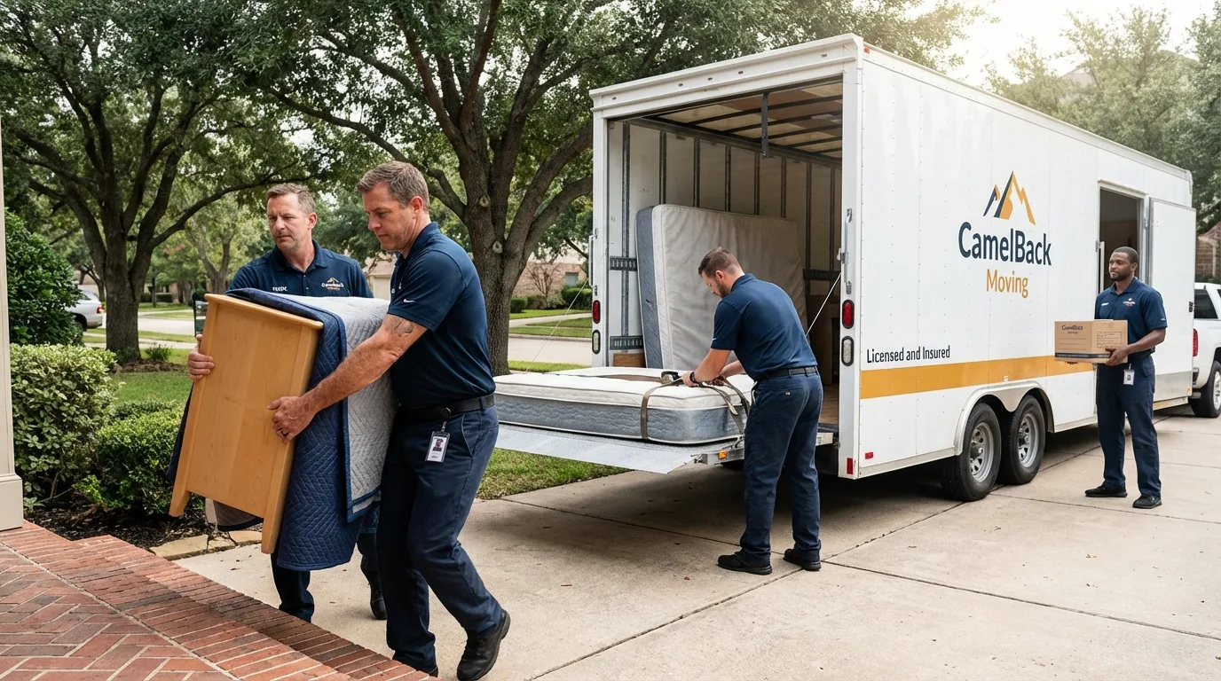 Crew loading residential truck for cross-state move from Dighton, MA