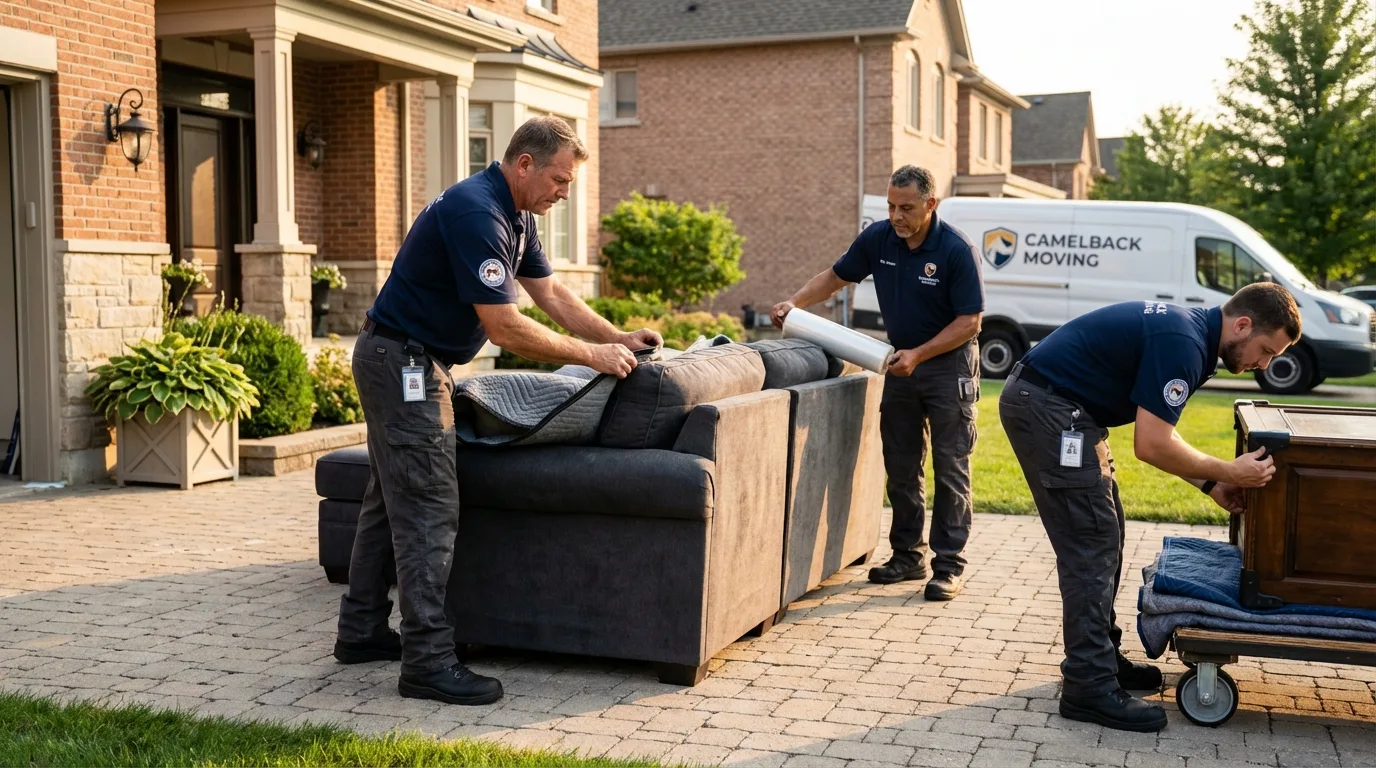 Large estate moving crew wrapping furniture in Dighton, MA